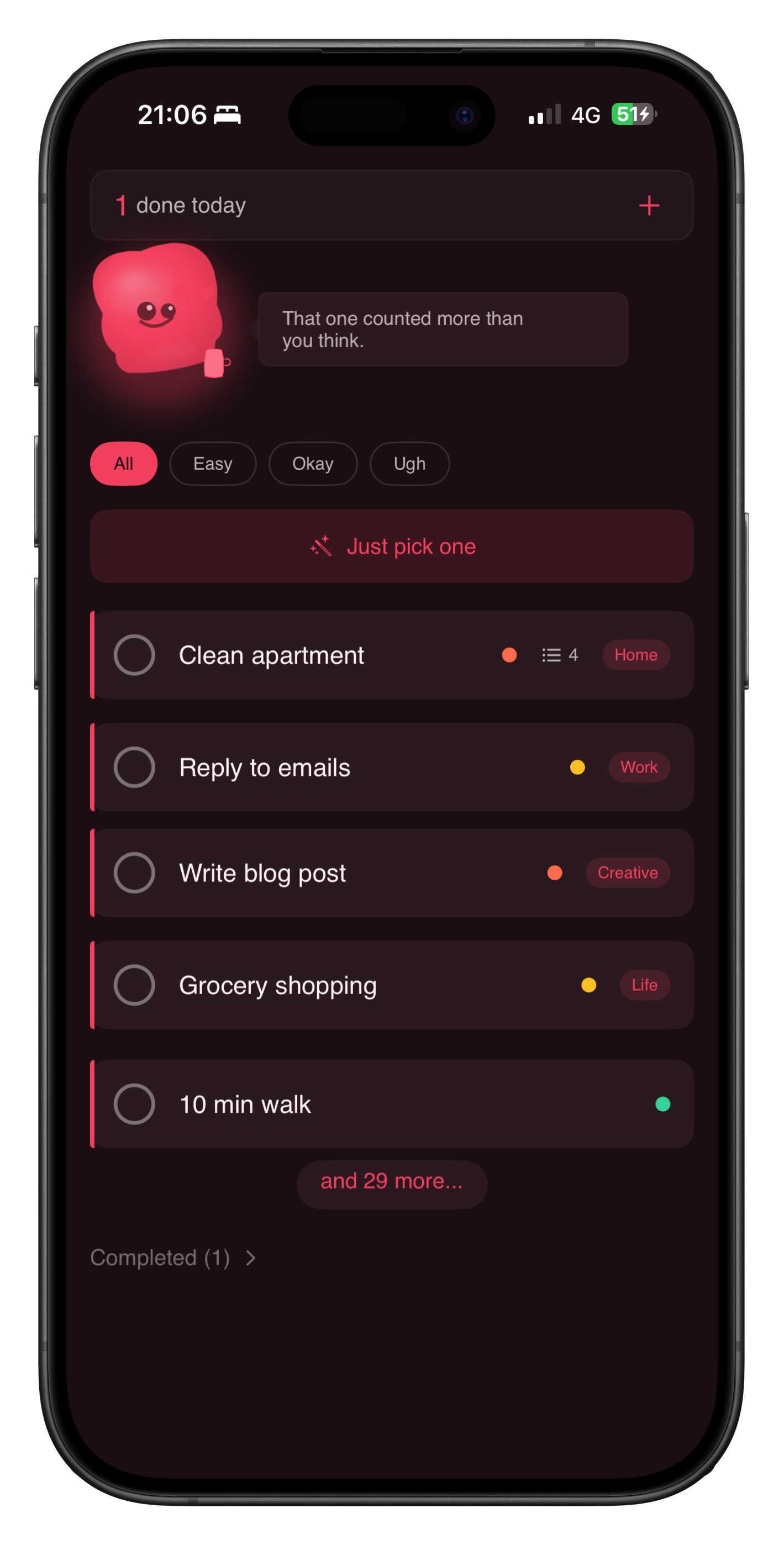 Gloopi celebrating a completed task